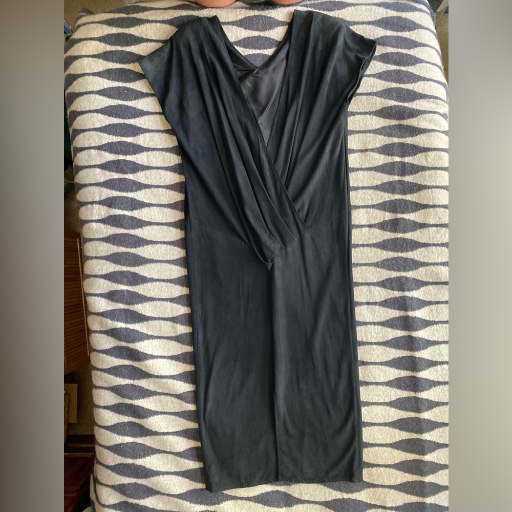 Vakko Vintage 80s Black Lambskin Suede Backless Long Sheath Dress Size 8